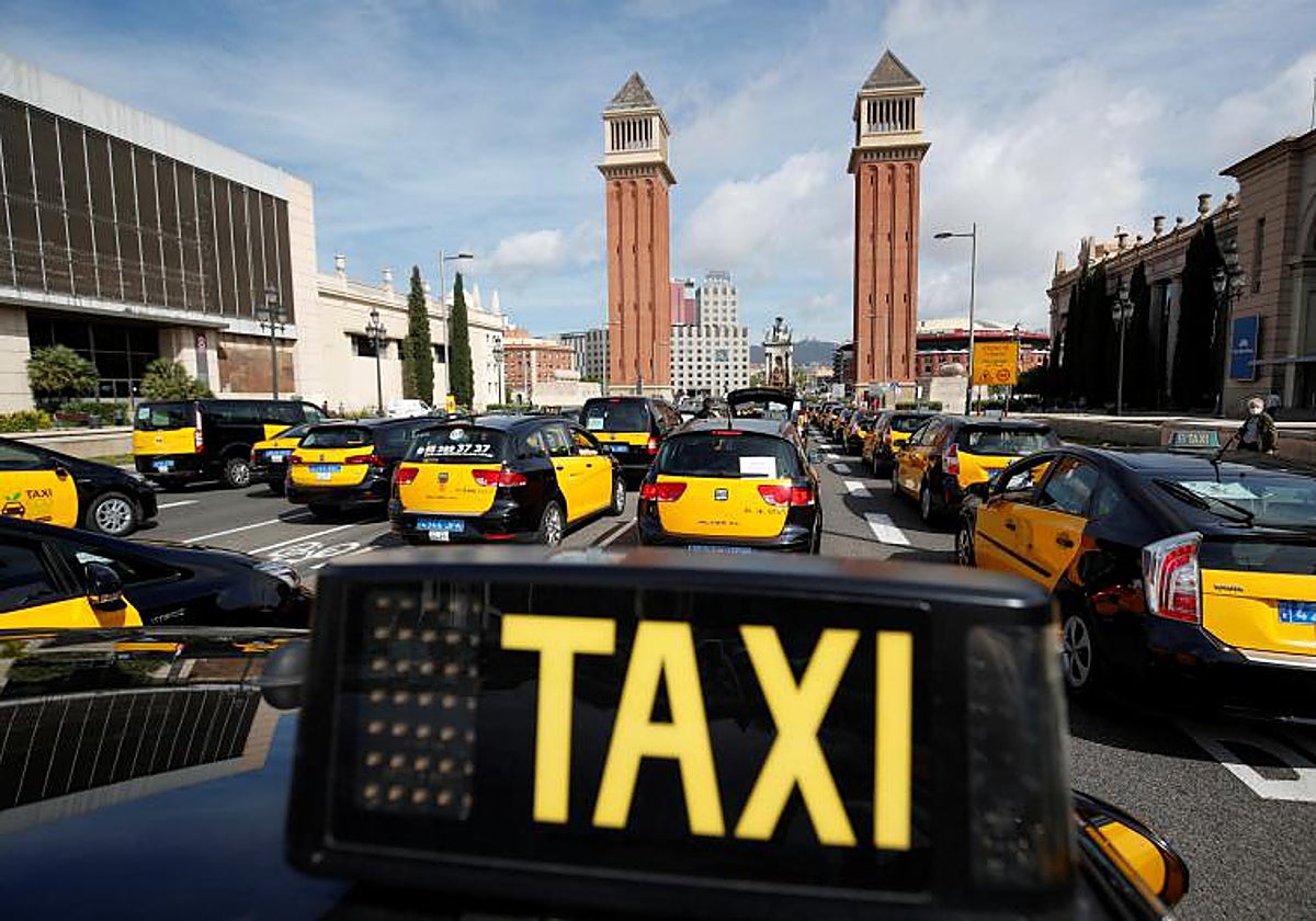 Una protesta de taxis en Barcelona