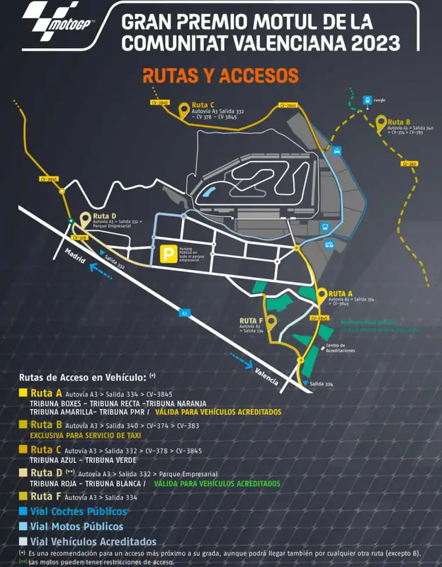 Circuito de Cheste: accesos y vías con más tráfico para llegar al MotoGP Valencia 2023