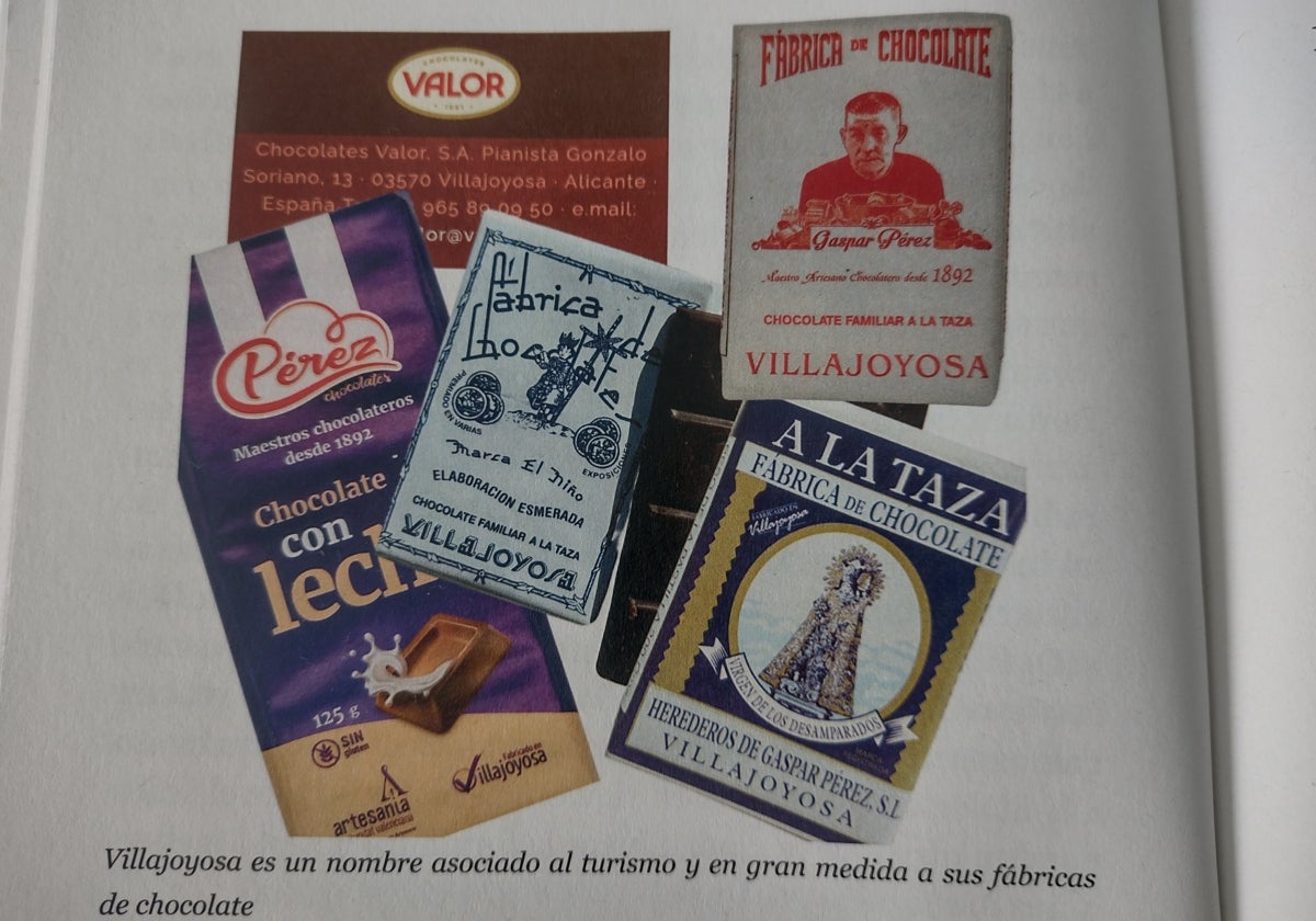 Envoltorios de chocolate, uno producto emblemático del municipio de Villajoyosa, con el topónimo en castellano.