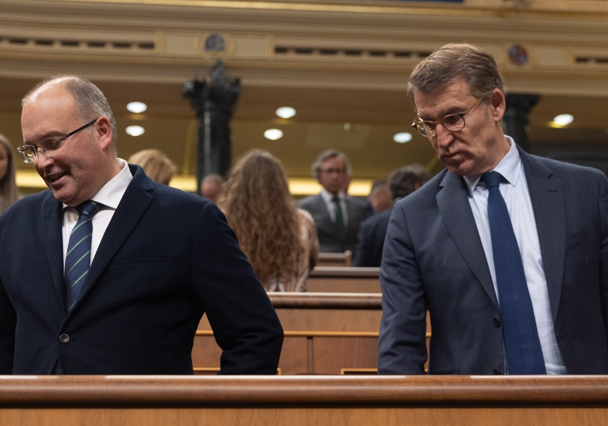 El portavoz del PP en el Congreso y el presidente de dicho partido, Alberto Núñez Feijóo