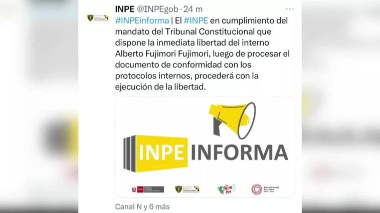 El Instituto Penitenciario de Perú dispone la "inmediata" libertad de Fujimori
