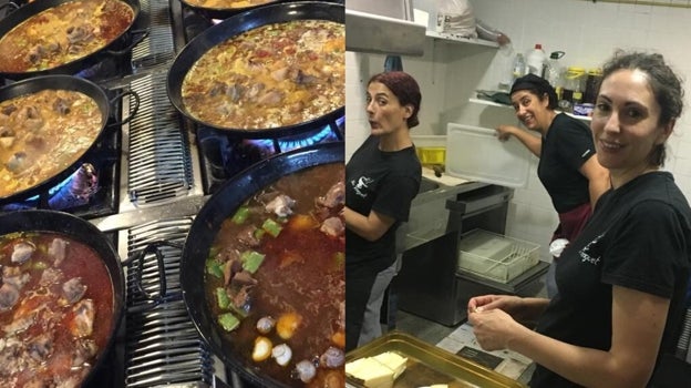 En las cocinas del Nou Trinquet, con varios platos en elaboración para atender a la numerosa clientela en el puente festivo.