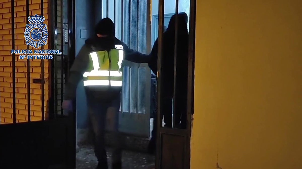 El detenido por su pertenencia al grupo de hackers internacional, custodiado por la Policía Nacional.