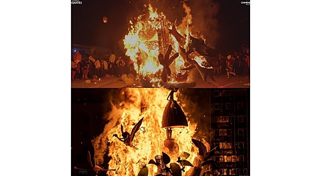 La quema de los monumentos de la fiesta en el país hispanoamericano y la cremà en la capital del Turia.