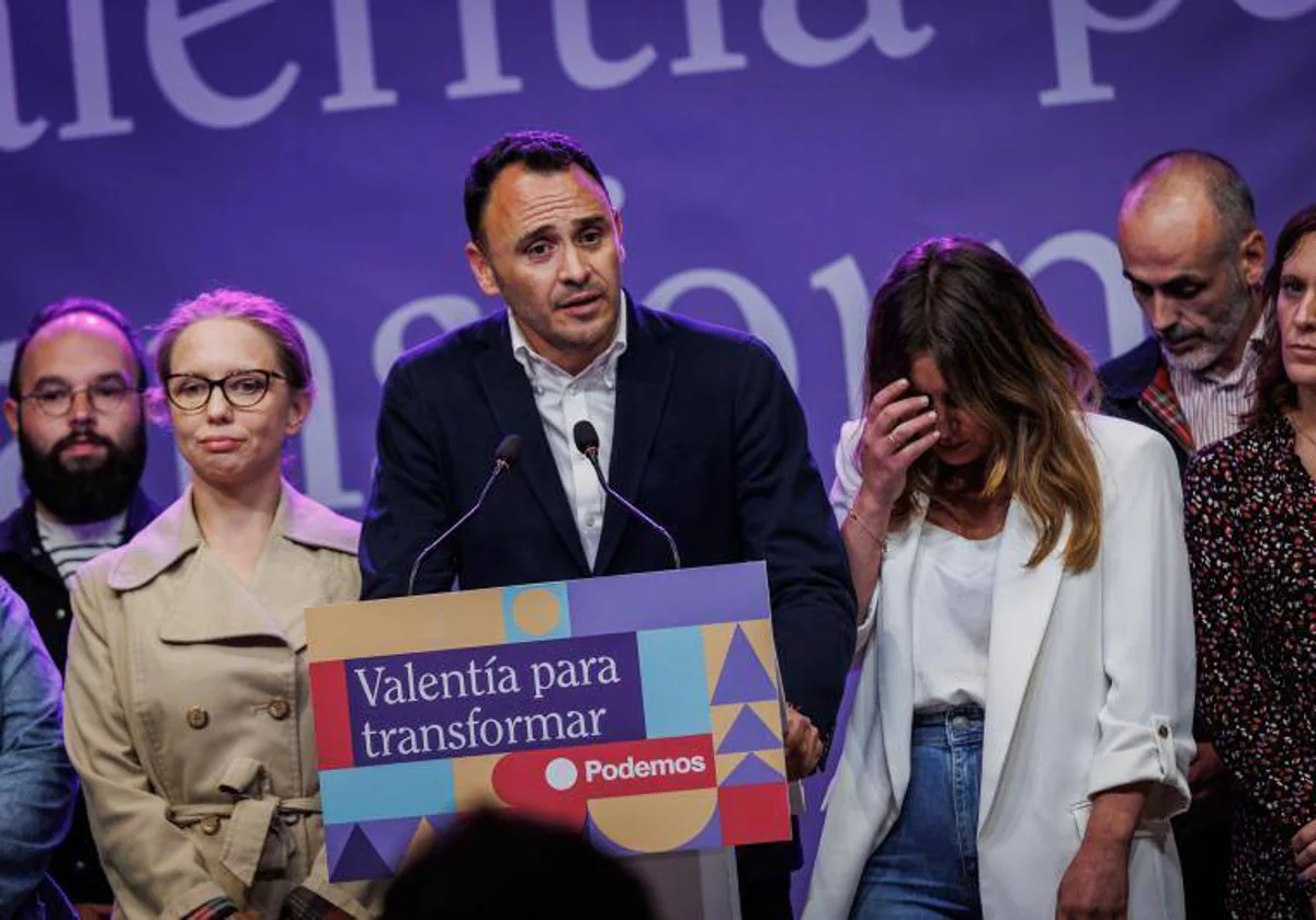 El candidato de Podemos al Ayuntamiento de Madrid, en la noche electoral del 28 de mayo