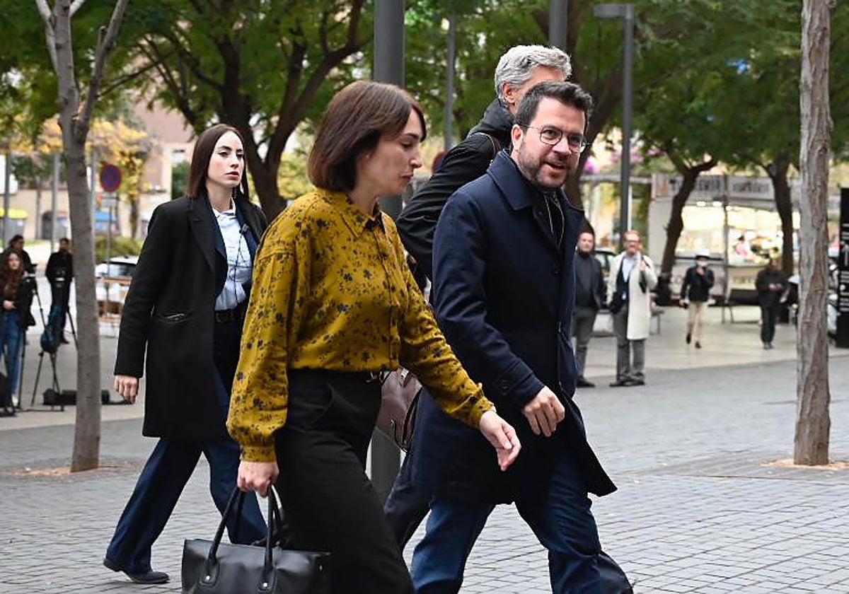 El presidente de la Generalitat, Pere Aragonès, a su llegada a declarar por el caso Pegasus