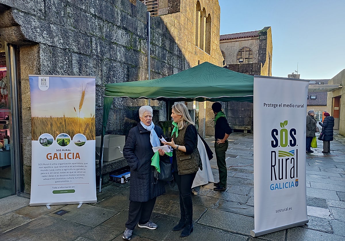 Campaña de recolección de firmas, este viernes, en la Plaza de Abastos de Santiago