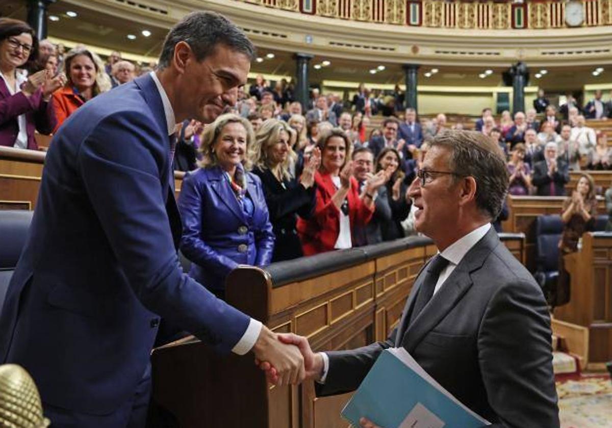 Pedro Sánchez y Alberto Núñez Feijóo en el Congreso