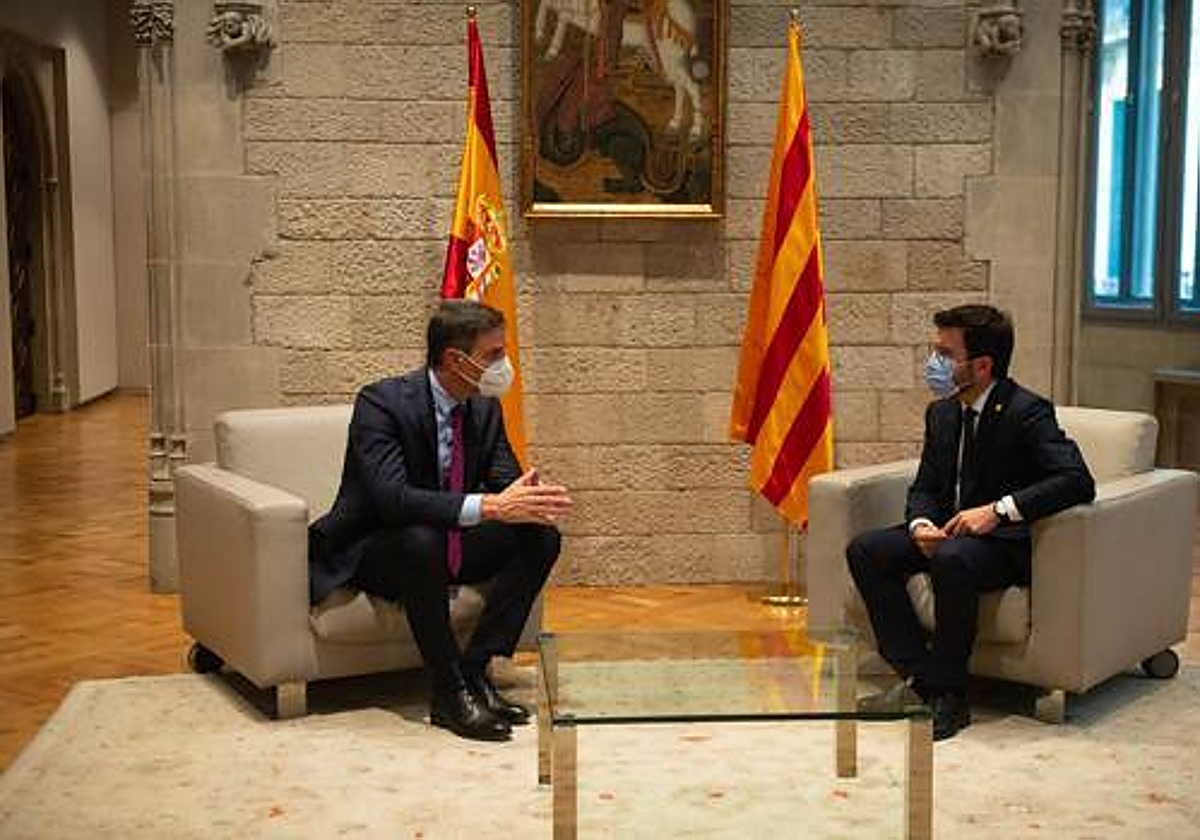 Pedro Sánchez y Pere Aragonès, en su reunión en el Palacio de la Generalitat del mes de septiembre de 2021