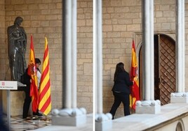 Aragonès vuelve a retirar la bandera de España tras su reunión con Sánchez
