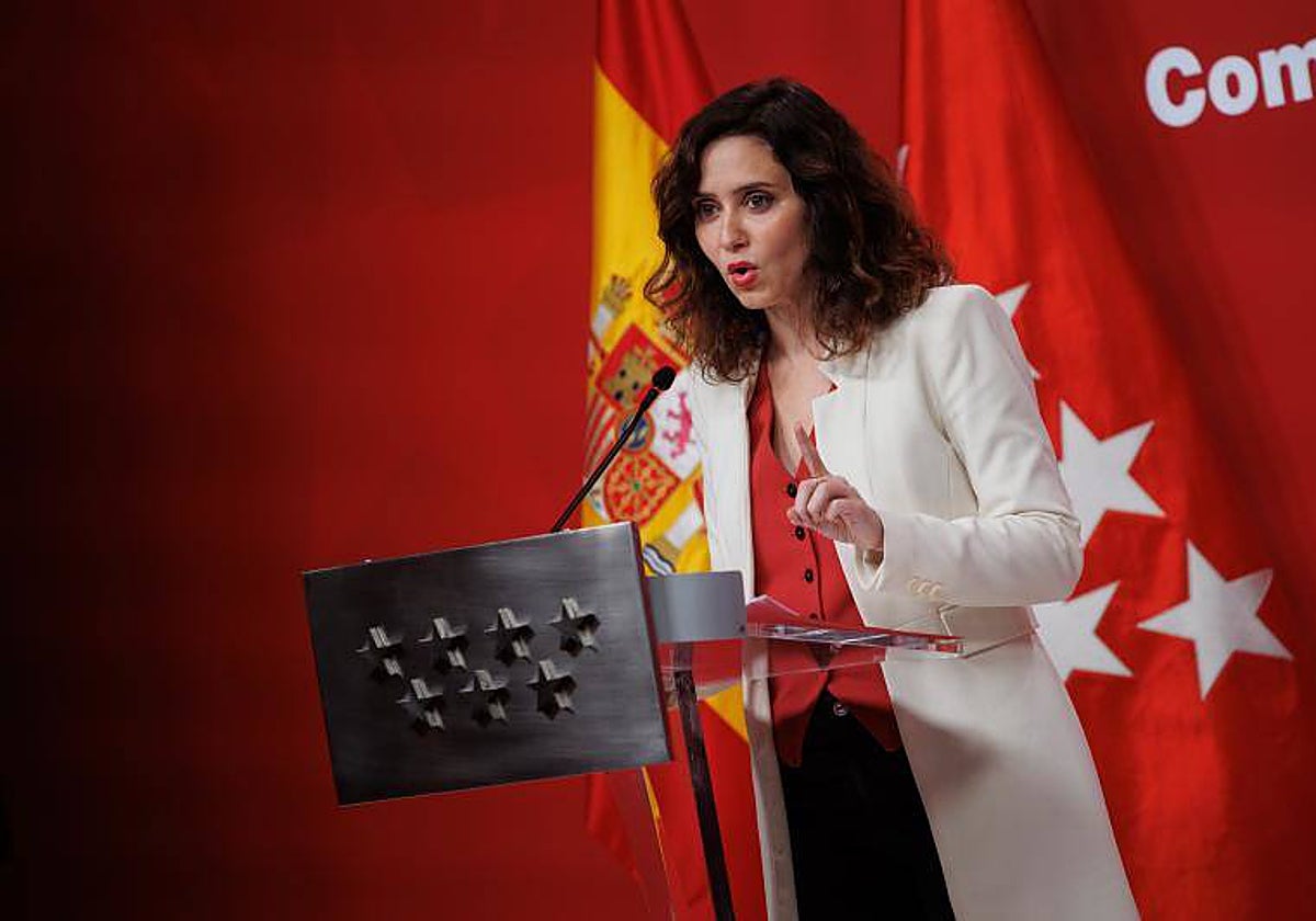 La presidenta de la Comunidad de Madrid, Isabel Díaz Ayuso, durante el balance del año en la Real Casa de Correos
