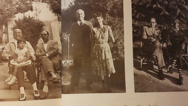 Fotos que se incluyen en el libro de Morales y su familia con Aleixandre en el jardín de Velintonia