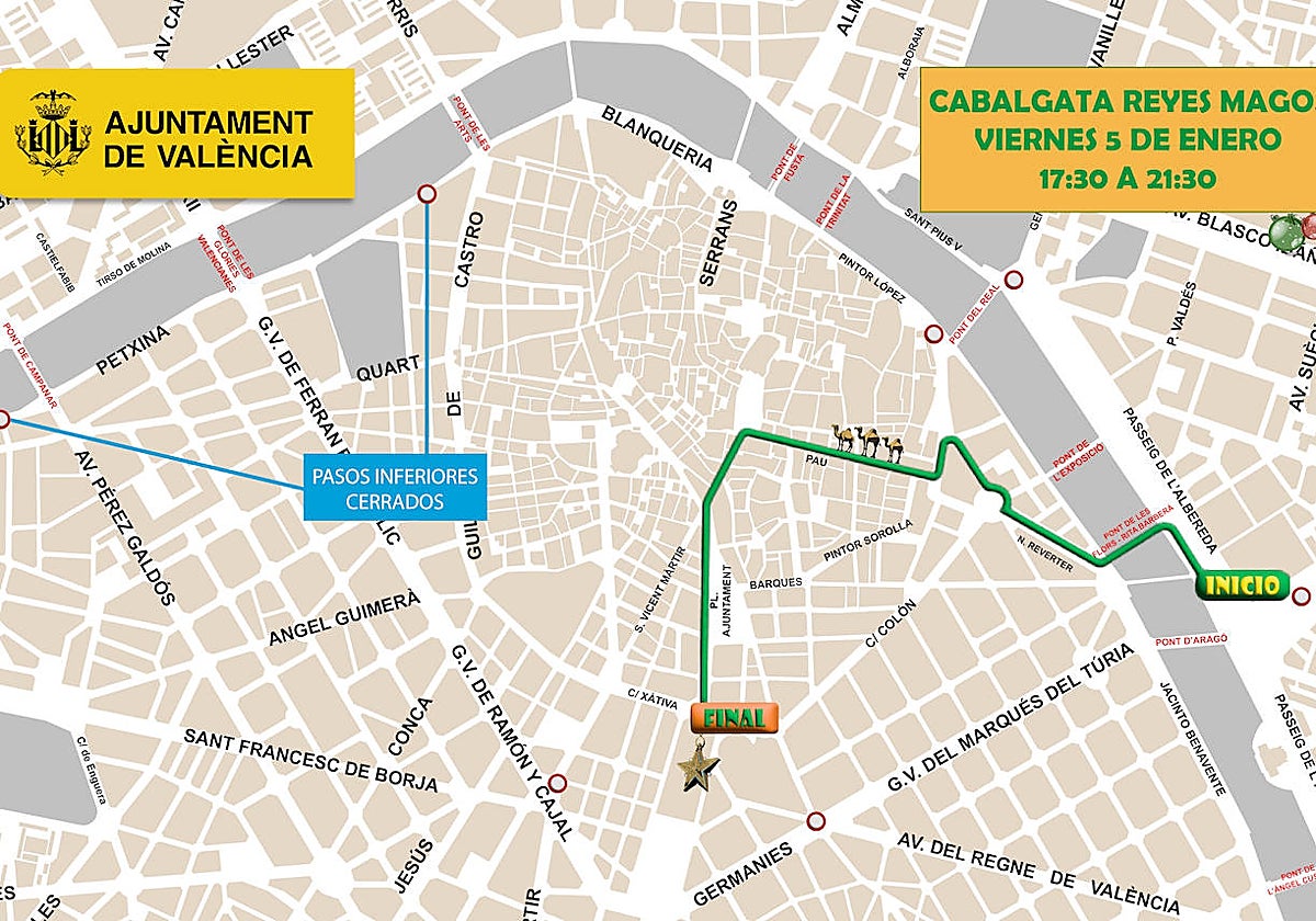 Imagen del recorrido de la Cabalgata de Reyes Magos este 5 de enero en Valencia