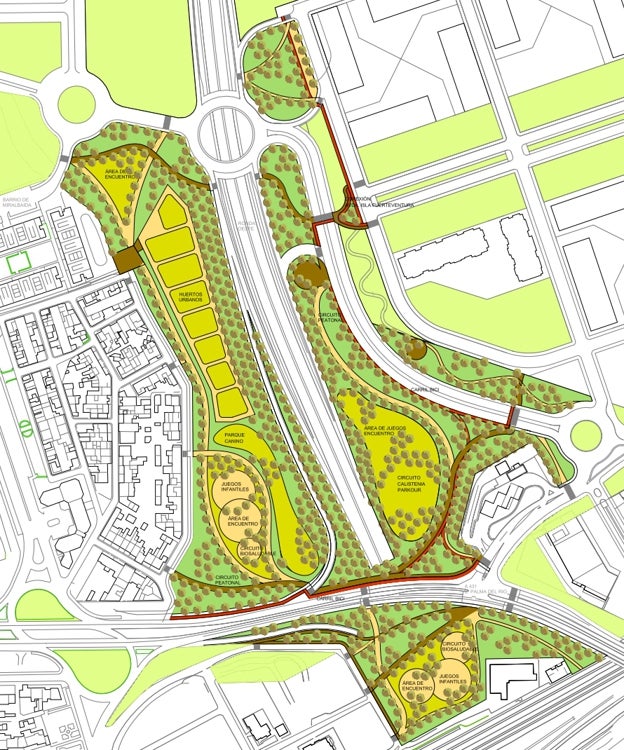 Plano del futuro parque de Poniente-Miralbaida