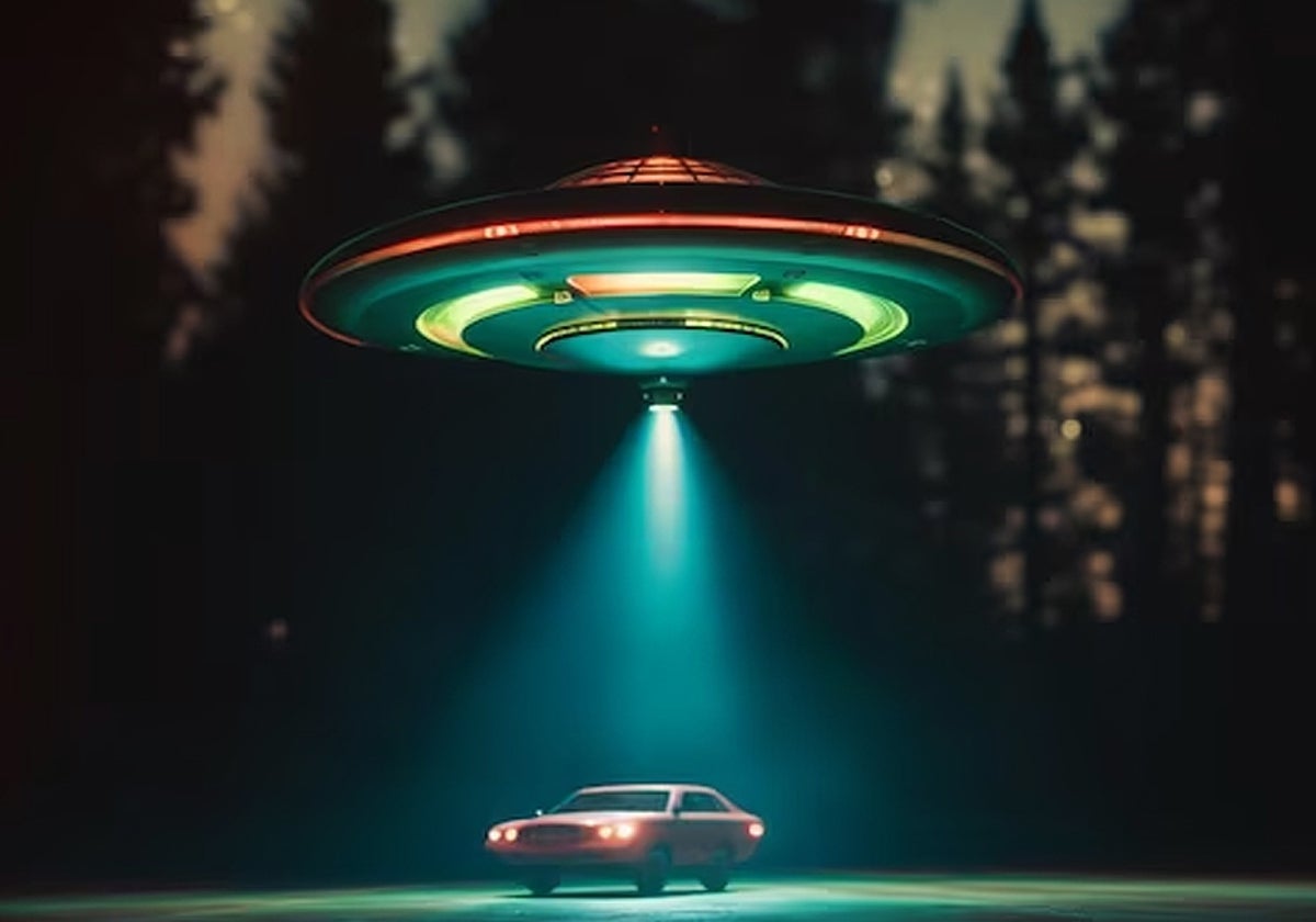 Montaje de un OVNI sobre un coche