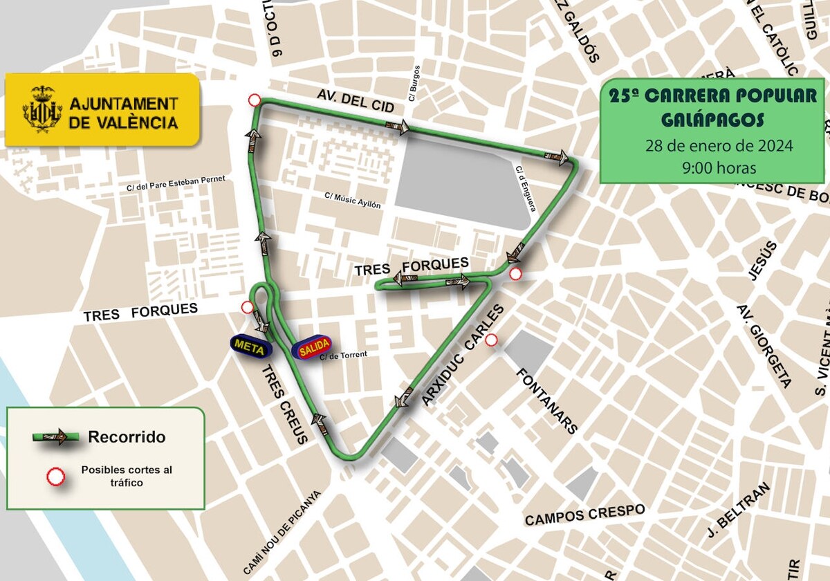 Calles cortadas en Valencia este domingo 28 de enero por la carrera Galápagos