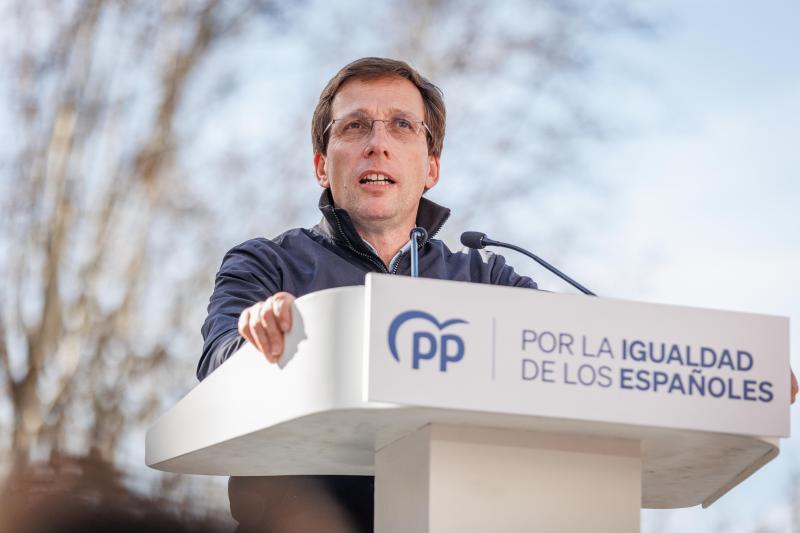 Almeida, durante su discurso en la concentración del PP este 28 de enero en Madrid
