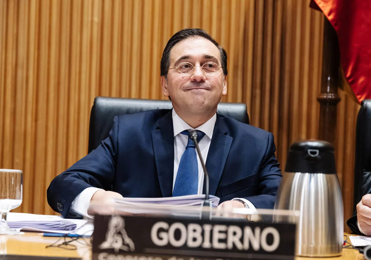 El ministro de Asuntos Exteriores, José Manuel Albares, esta mañana en el Congreso de los Diputados