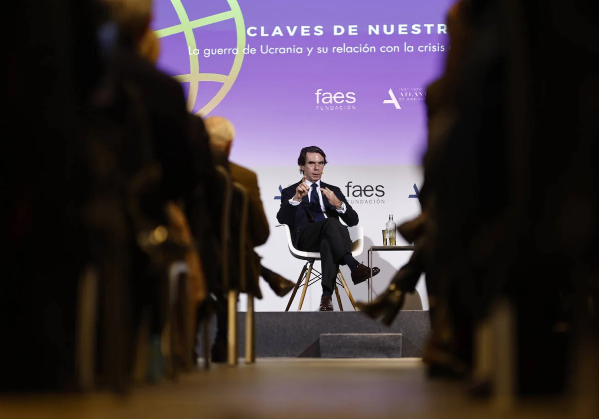 El expresidente José María Aznar en unas jornadas organizadas por Faes