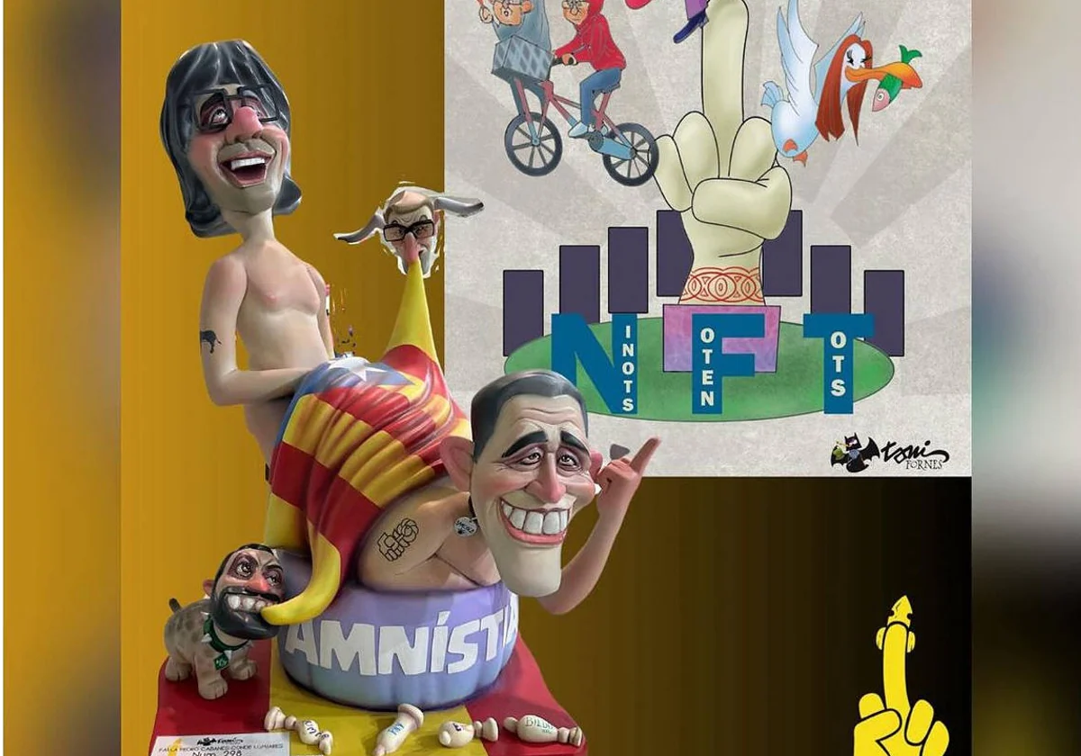 Imagen del ninot de Carles Puigdemont y Pedro Sánchez de las Fallas 2023