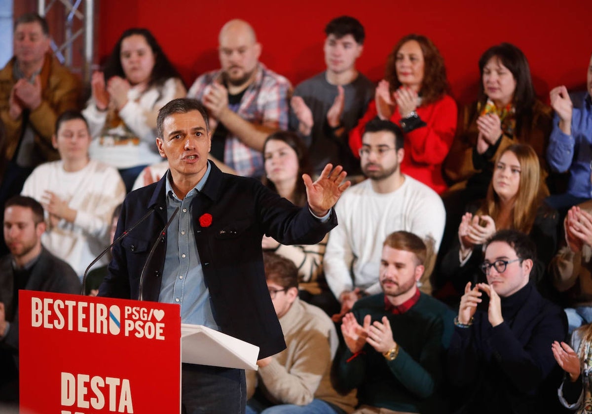 Pedro Sánchez, el pasado 27 de enero, en un acto de campaña en Galicia