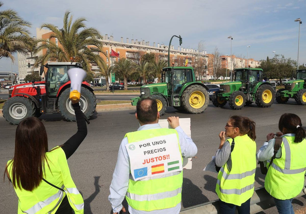 Un momento de la protesta de agricultores y ganaderos en la capital, este martes