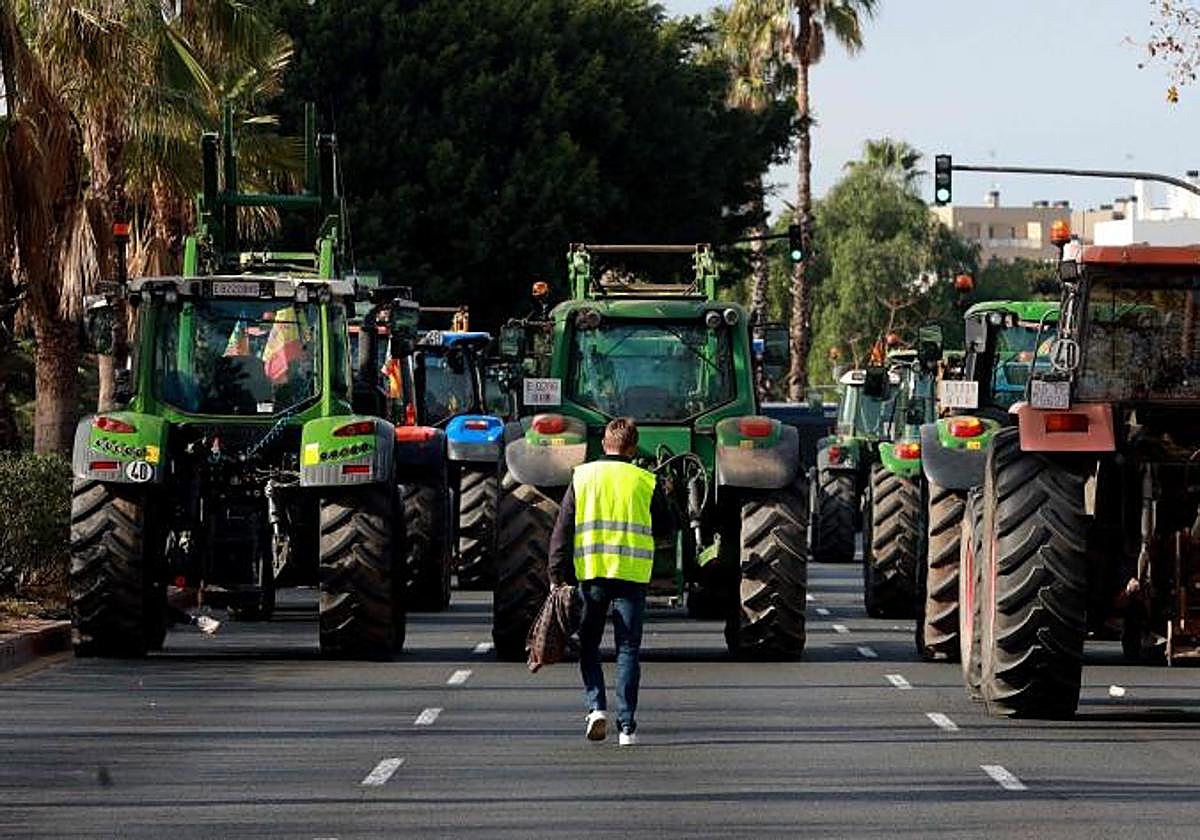 Imagen de la tractorada convocada este martes en los accesos de Valencia