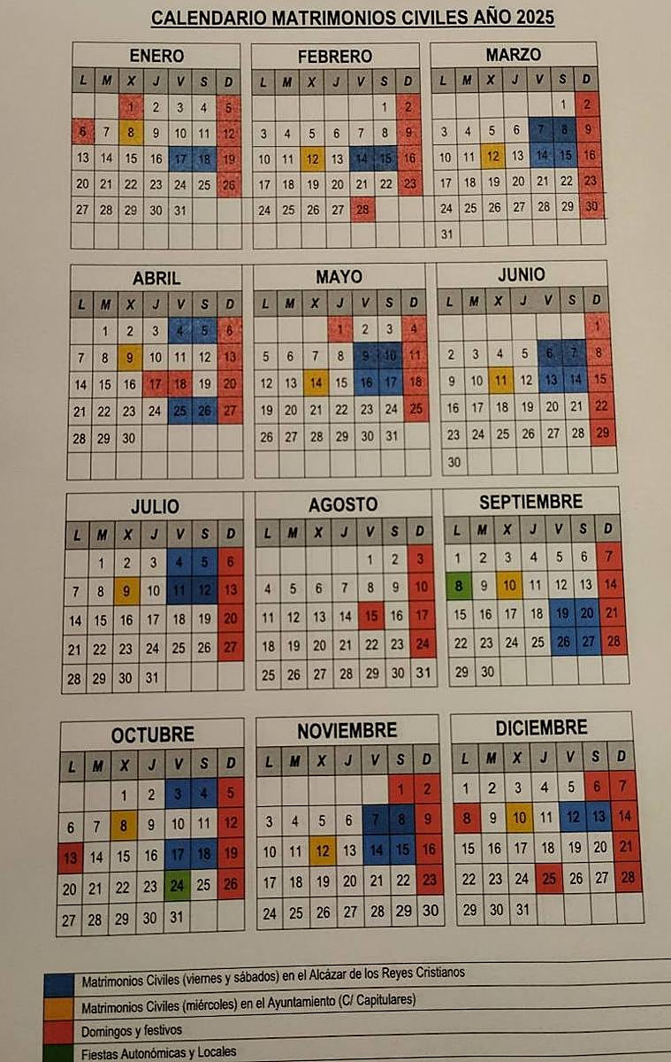 Este es el calendario con las fechas de las bodas civiles en Córdoba durante 2025