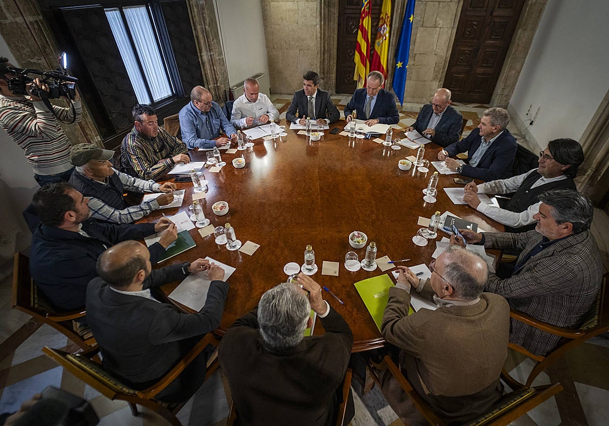 Imagen de la reunión del presidente de la Generalitat, Carlos Mazón, este martes con representantes de la organizaciones agrarias valencianas