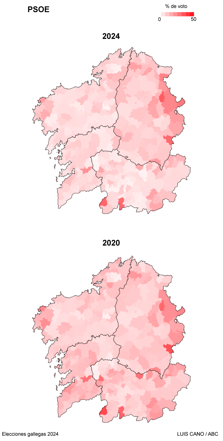 Comparativa resultado electoral del PSdG en 2020 y 2024