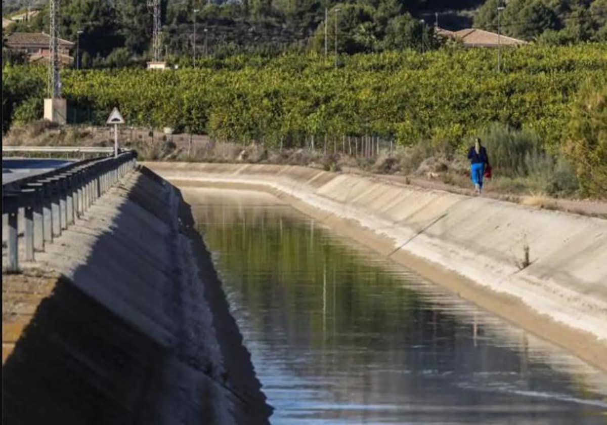 Una mujer camina junto al canal del trasvase Tajo-Segura