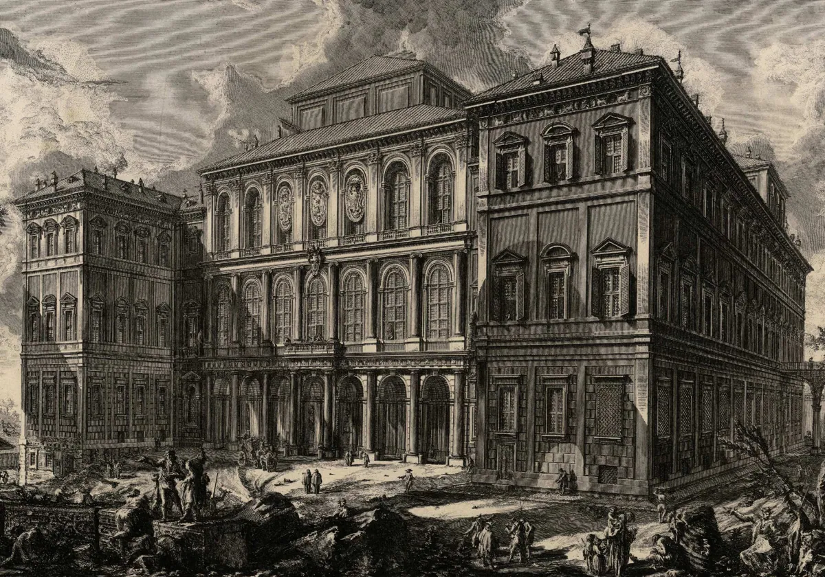 Vista del Palacio de Barberini de Piranesi desde el monte Quirinal