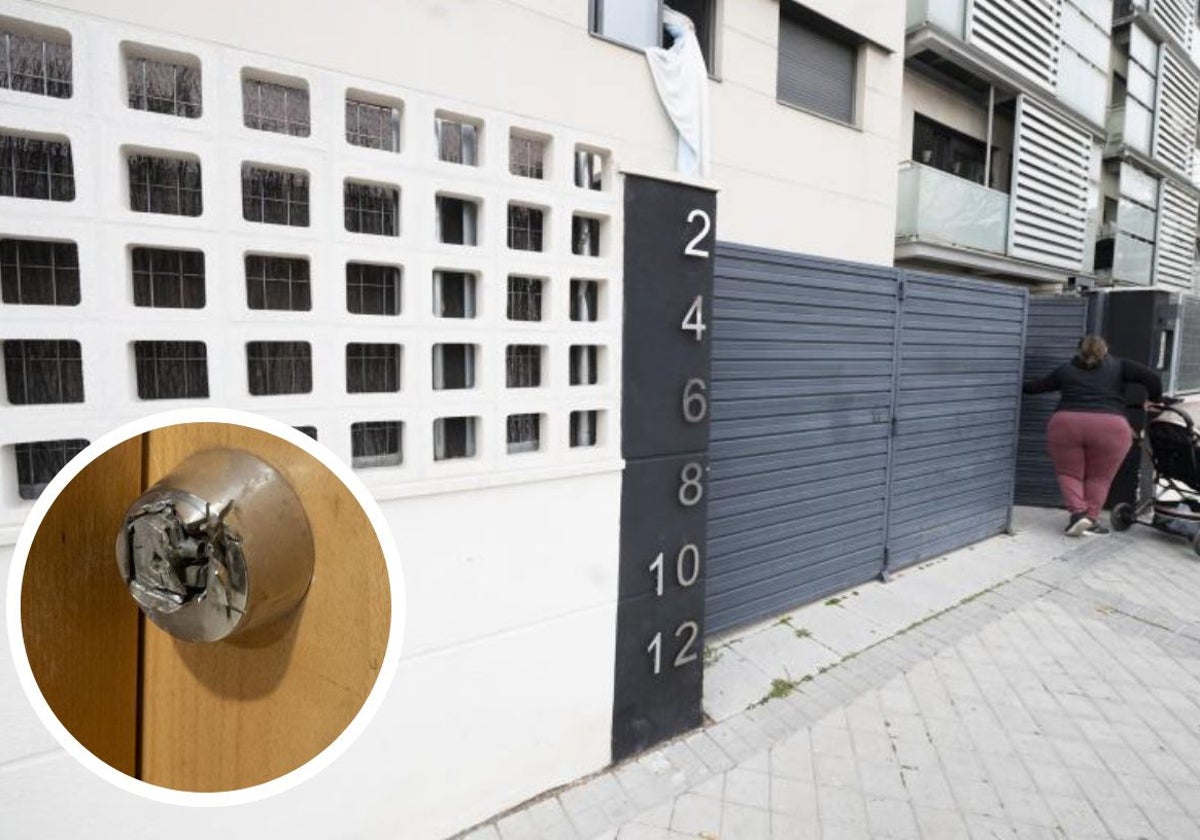 Una mujer entra ayer al bloque; y la cerradura del piso reventada