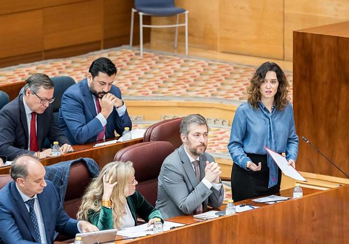 La presidenta de la Comunidad de Madrid, Isabel Díaz Ayuso, durante el pleno de la Asamblea