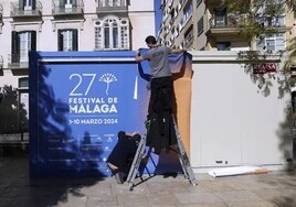 Preparativos del Festival de Málaga en la plaza de la Merced