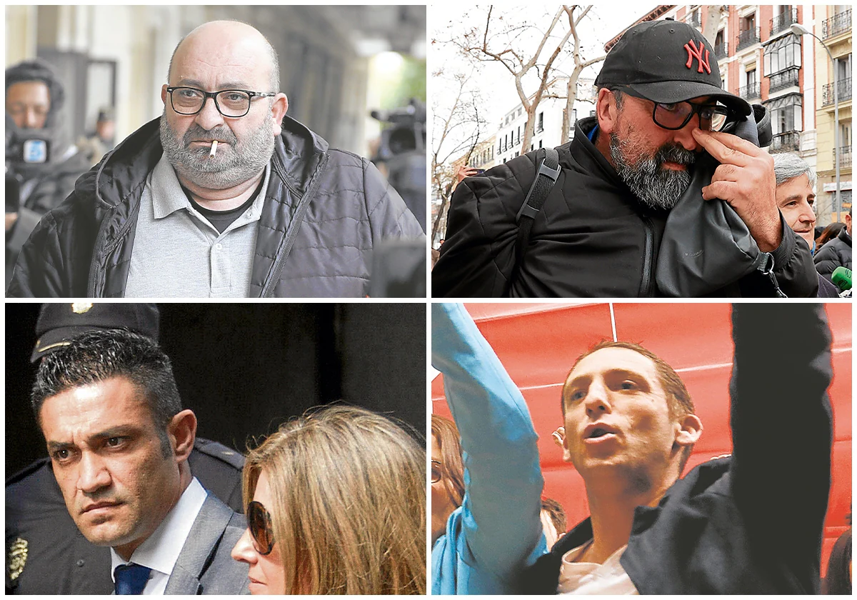 De arriba a abajo y de izquierda a derecha, Juan Francisco Trujillo, chófer de Guerrero; Koldo García, conductor y asesor de Ábalos; Sergio Ríos, chófer de Bárcenas, y Cristian Corvillo, el conductor de Pedro Sánchez en las primarias del PSOE