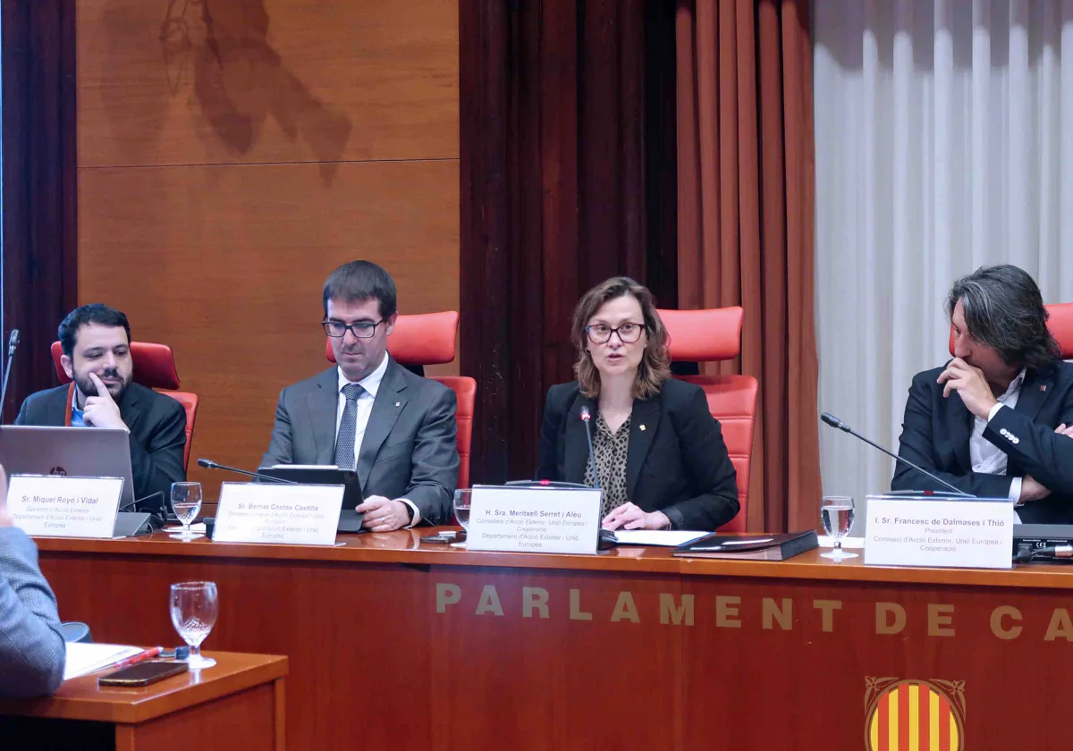 Meritxell Serret, consejera de Acción Exterior y Unión Europea de la Generalitat de Cataluña, hoy, durante su intervención en la Comisión parlamentaria