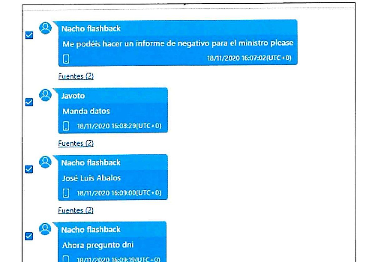 Captura de la conversación sobre el certificado para Ábalos