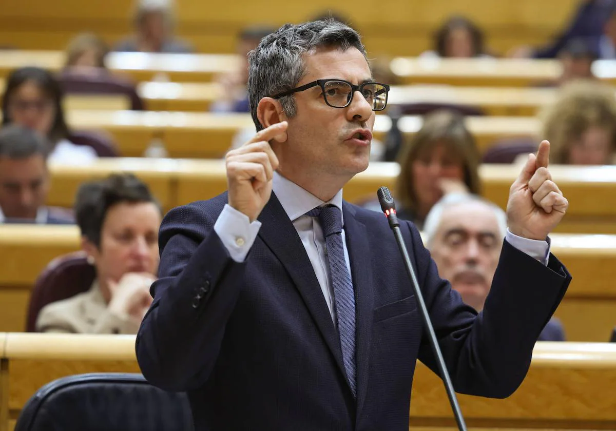 Félix Bolaños, ministro de Justicia, en su intervención de este martes en el Senado