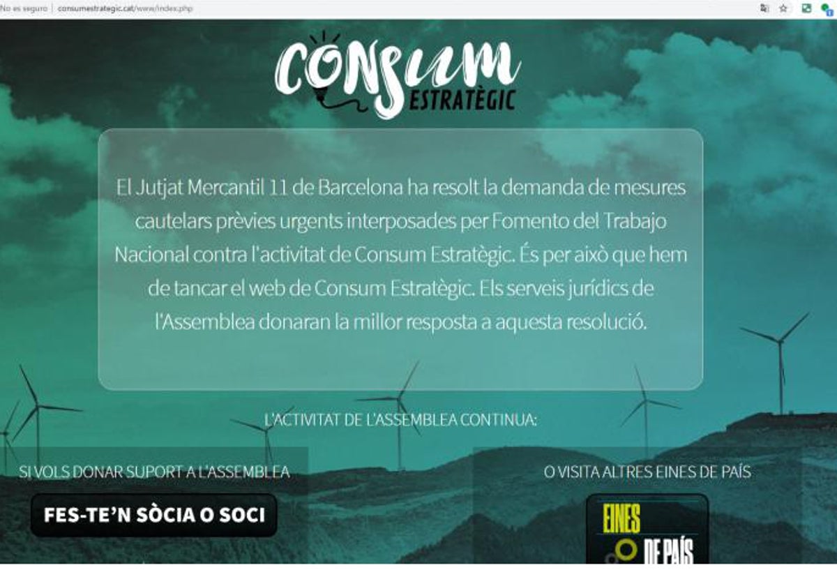 Página de «consumo estratégico» de la ANC, clausurada