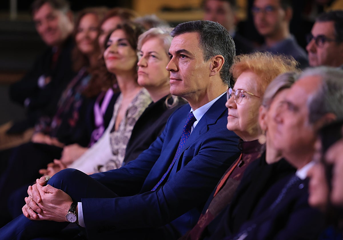 Pedro Sánchez, durante un acto este miércoles en el Instituto Cervantes de Madrid con motivo del cuarto aniversario de la pandemia