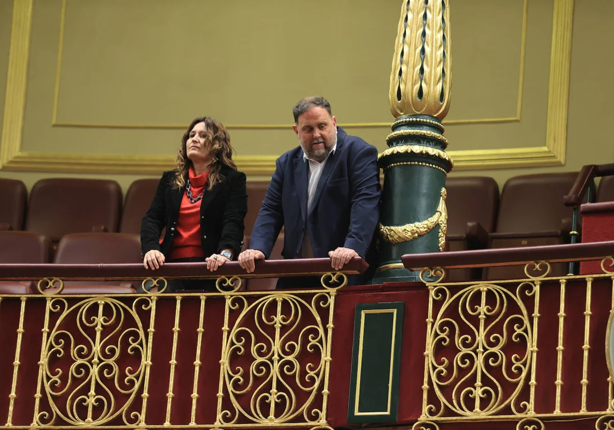 El indultado Oriol Junqueras, que fue condenado a prisión por sedición y malversación, en la tribuna de invitados del Congreso, durante el debate de la ley de amnistía a los encausados por el 'procés'