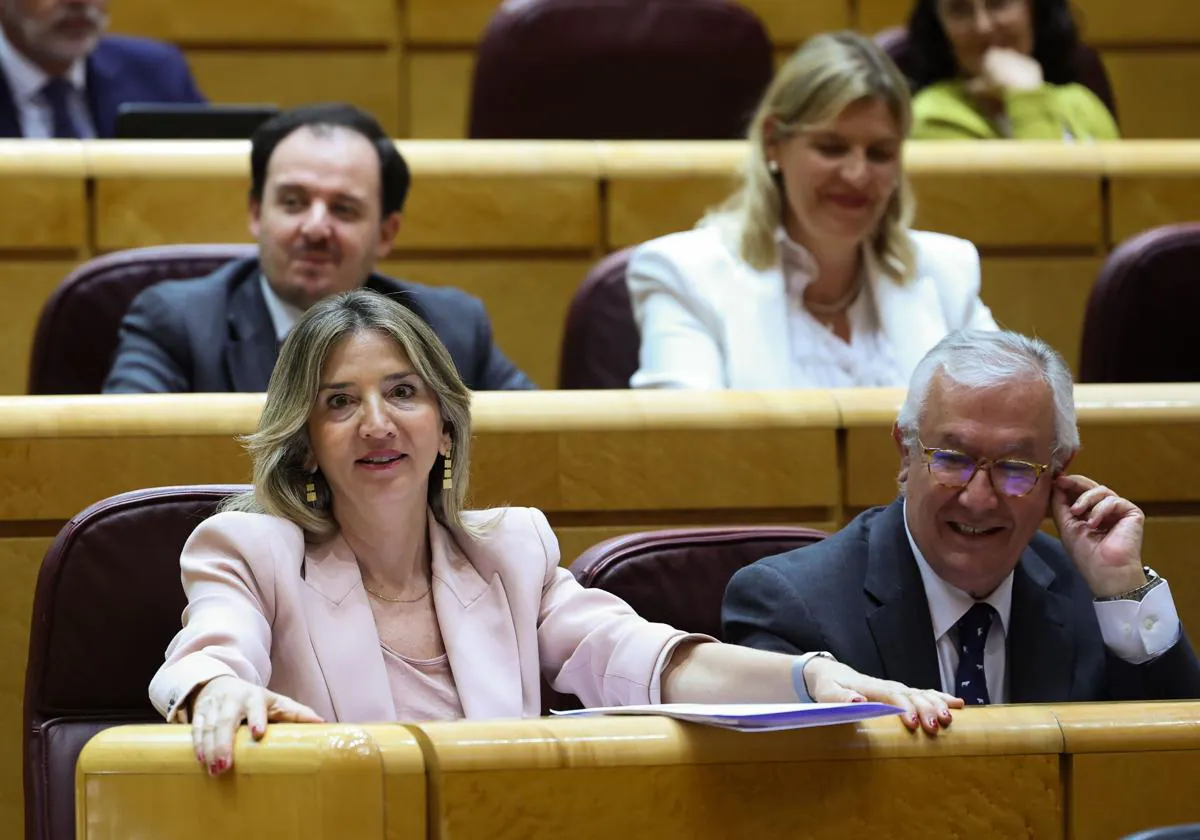 Alicia García, portavoz del PP, en el pleno del Senado junto a Javier Arenas