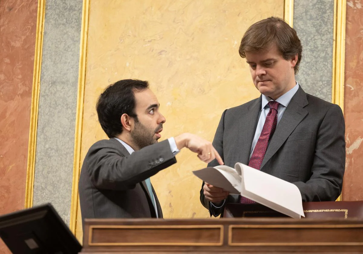 Fernando Galindo (derecha) durante un pleno del Congreso de los Diputados