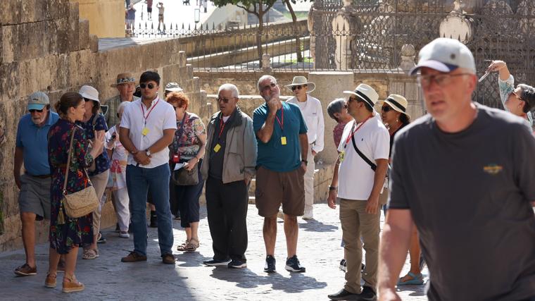 Una guía ofrece explicaciones a un grupo de turistas extranjeros