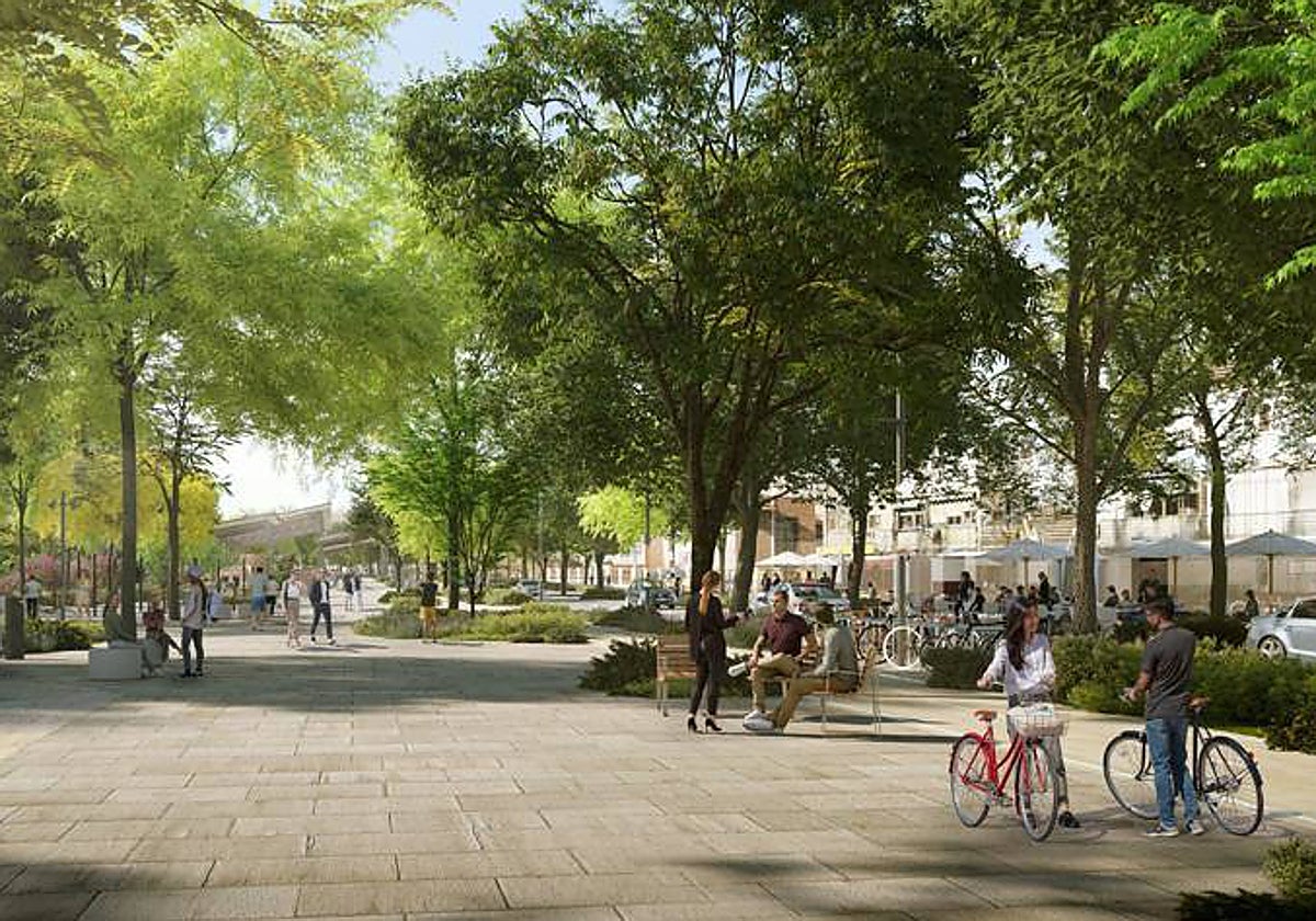 Recreación del bulevar del futuro Paseo Verde del Suroeste, tras el soterramiento de la A-5