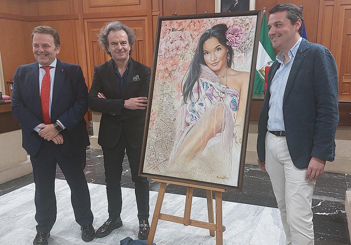 El autor del cartel y el alcalde, hoy en la presentación de la obra del Mayo Festivo