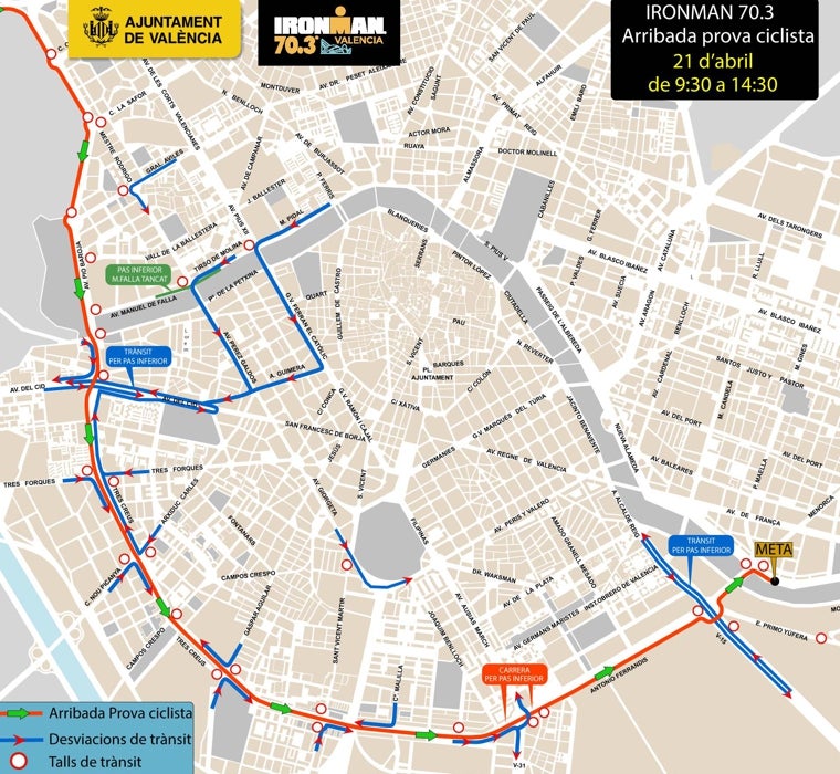 Mapa de la prueba ciclista del Ironman de Valencia