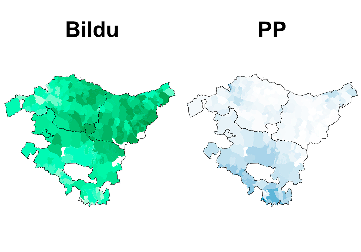 Porcentaje de voto a EH Bildu y PP en País Vasco en 2024