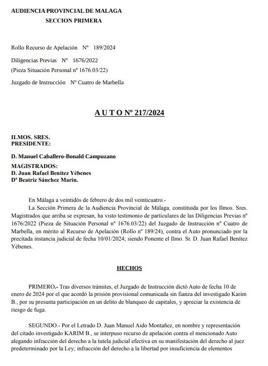 Imagen - Extracto del auto de la Audiencia Provincial de Málaga